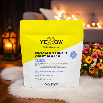 Порошок для знебарвлення волосся делікатний Yellow On-Scalp 7 Levels Violet Bleach