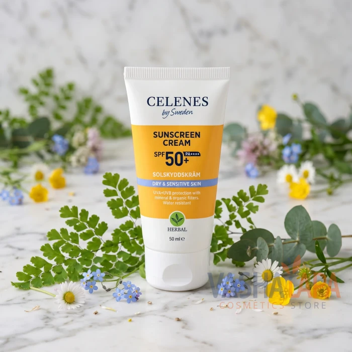 Солнцезащитный крем для сухой и чувствительной кожи Celenes Sunscreen Cream SPF 50+