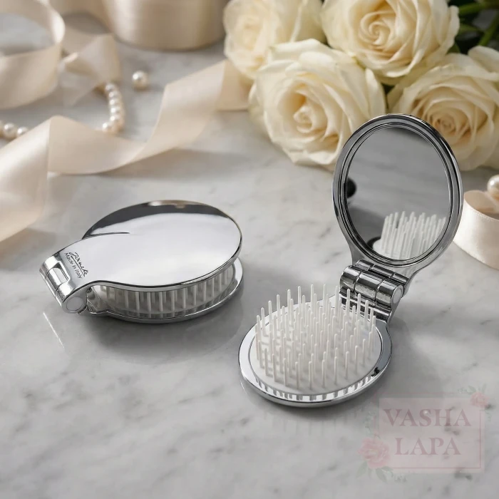 Щётка серебрянная складная с зеркалом Janeke 1830 Folding Hair-Brush With Mirror Silver