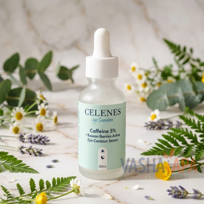 Сыворотка от отеков с кофеином 5% для зоны вокруг глаз Celenes Caffeine 5% + Rowan Berries Active Eye Contour Serum